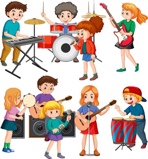 Set of kids playing different musical instrument 14291824 Vector Art at ...