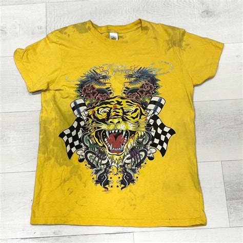Y2K ED HARDY SHIRT Graphic of lion! So sick! Stains... - Depop