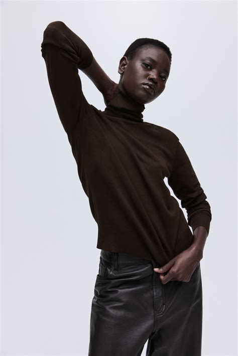 Polo-neck jumper - Dark brown - Ladies | H&M IN