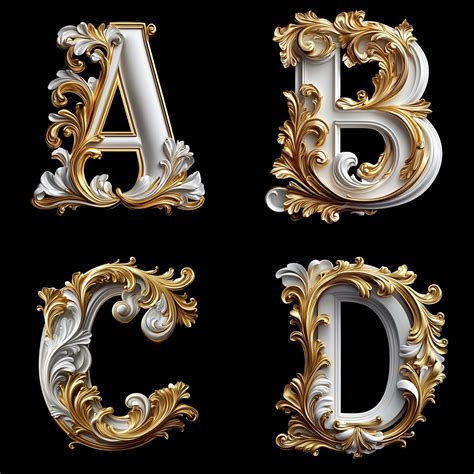 Gold & White 3D Ornate Alphabet Clip Art (digital Download) - Etsy Canada | Gold, Clip art, Alphabet