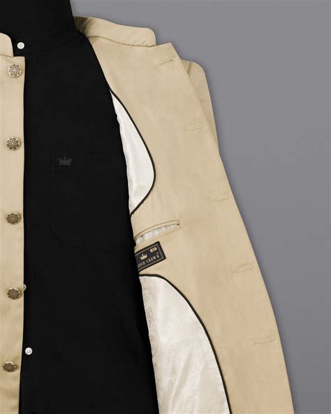 Hazelnut Plain-Solid Premium Cotton Bandhgala/Jodhpuri Blazers for Men.