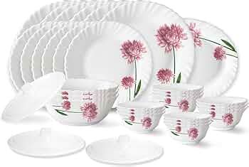 Larah by Borosil Nargis Fluted Series Opalware Dinner Set | 33 Pieces ...