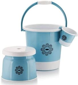 3D METRO SUPER STORE Plastic Jumbo Bucket, Stool & Mug Bathroom Set 3 ...