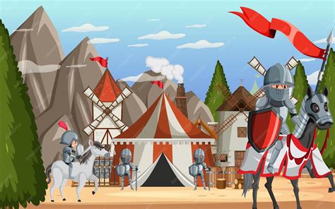 Military medieval camp with tent | Premium Vector