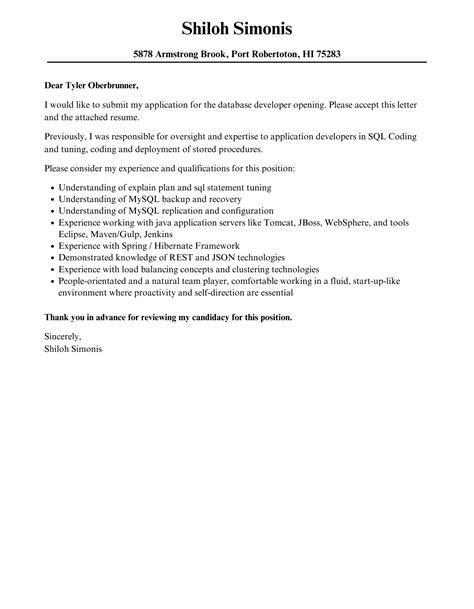 Image result for Database Developer Cover Letter