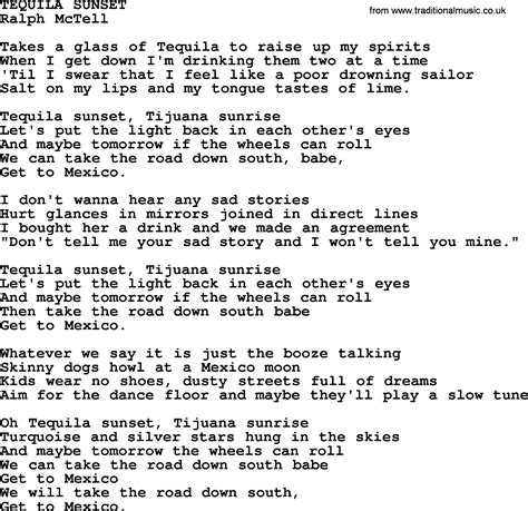 Tequila Sunset.txt - by Ralph McTell lyrics and chords