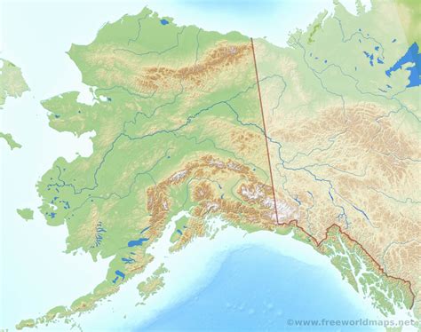Physical map of Alaska