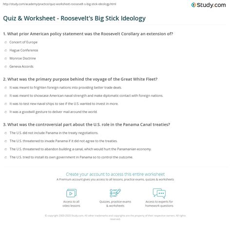 Quiz & Worksheet - Roosevelt's Big Stick Ideology | Study.com