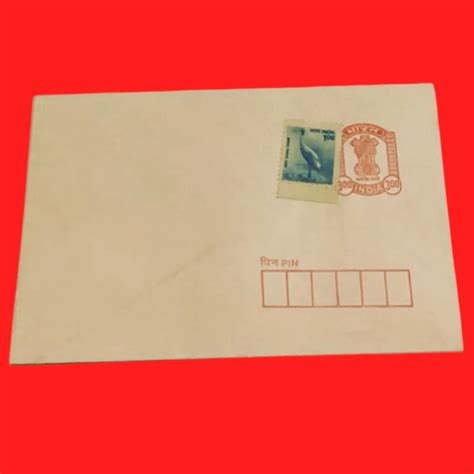 Vintage Indian Postal Envelope with Ashoka Emblem Stamp