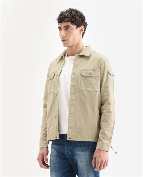 Rare Rabbit Men's Cedro Beige Cotton Plain Regular Fit Full Sleeve Spr