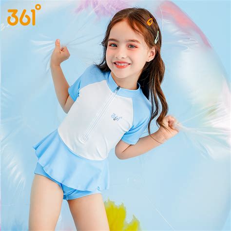 361度 儿童泳衣女孩宝宝泳衣连体裙款游泳衣SLY215070蓝色款-儿童游衣-优个网