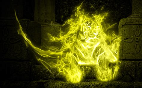 Download Colors Yellow Fire Tiger Animal Artistic HD Wallpaper