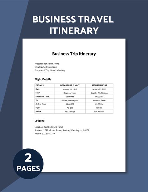 Sample Business Travel Itinerary Template - Templates.maexproit.com