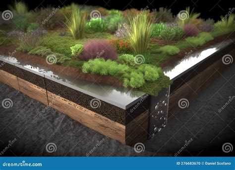 A Diagrammatic 3d Illustration of a Rain Garden Drainage System, Rainwater Runoff is Diverted ...