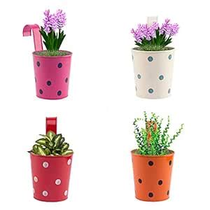 Nuha Single Pot Rust Free Railing Planter- Railing Planter, Polka Dots ...