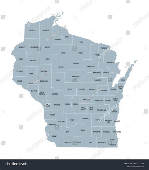 Wisconsin County Map Wisconsin County Map Vector & Photo (Free Trial)