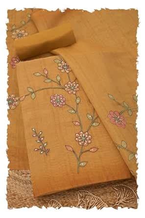 Buy Soch Womens Mustard Linen Shimmer Floral Print Unstitch Dress ...