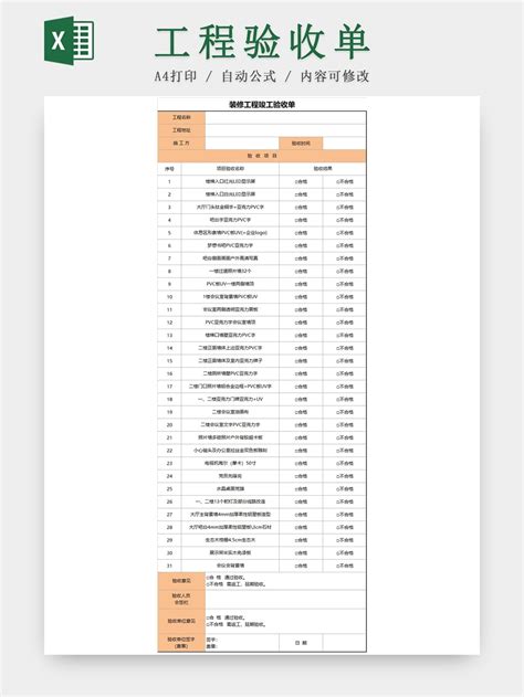 装修工程竣工验收单excel模板-人人办公