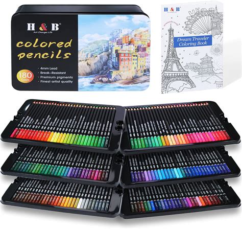 H & B 180 Colours Colouring Pencils,Soft Oil Base Core Coloured Pencils ...