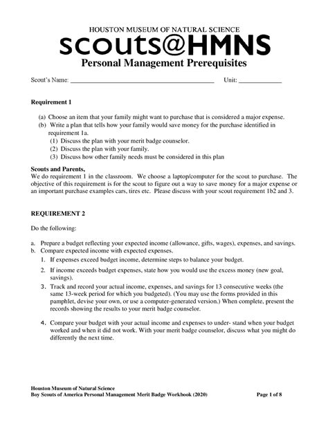 Free boy scout personal management merit badge worksheet, Download Free ...