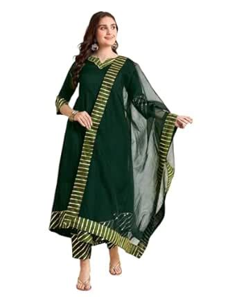 Buy SheWill Kurta Set For Women - Green American Crepe A Line Gotapatti ...