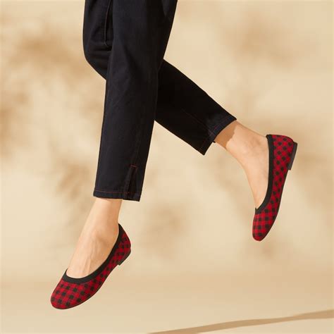 Claire Round-Toe Flats in Red Plaid | VIVAIA