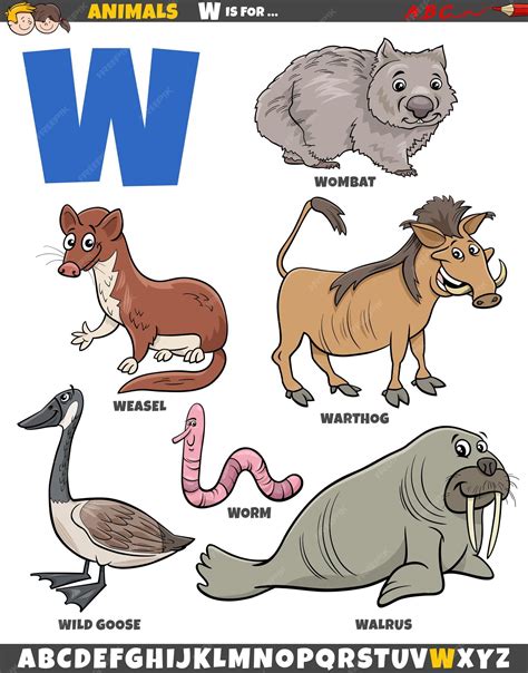 Premium Vector | Cartoon illustration of animal characters set for letter w