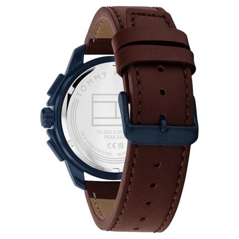 Buy Online Tommy Hilfiger Multifunction Blue Dial Brown Leather Strap ...