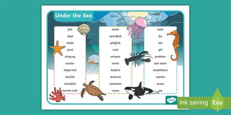 Ocean Vocabulary Word Mat | Biological Sciences and Habitats