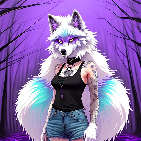 , Trippy (Furry Art)), Wolf Furry Woman with beautiful purple ey ...