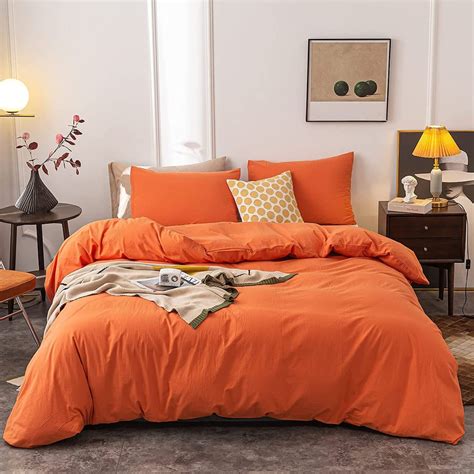 Cotton Orange Duvet Cover With Matching Pillow Cases /washed Cotton ...