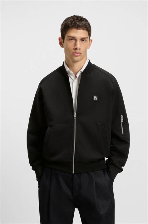 HUGO - Oversized-fit bomber jacket in cotton-blend jersey - Black