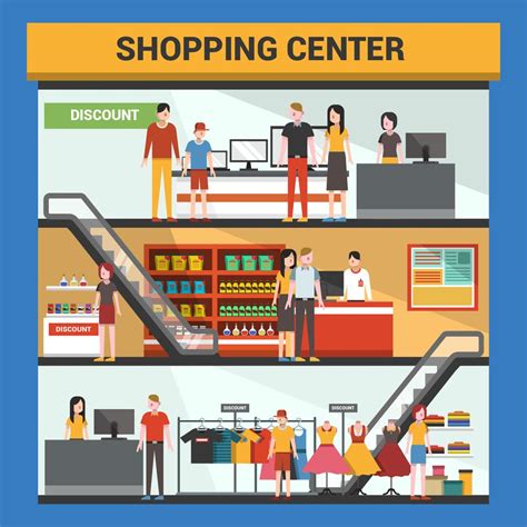 Three Floor Shopping Center Vector Illustration 171516 Vector Art at ...