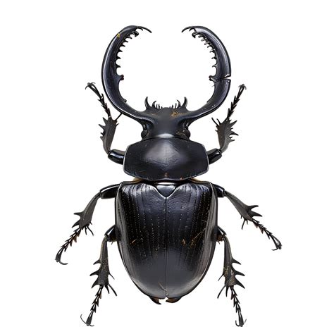 Large adult ox beetle showing three horns against transparent ...