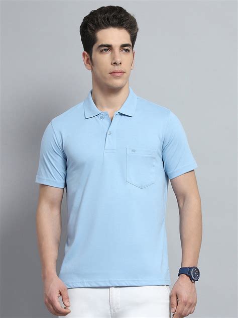Buy Men Sky Blue Solid Collar Half Sleeve T-Shirt Online in India ...