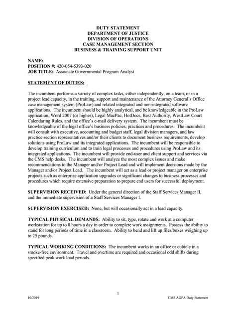 Fillable Online AGPA CMS Duty Statement.doc Fax Email Print - pdfFiller