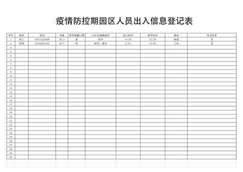 疫情期园区出入人员信息登记表_模板之家cssMoban.com