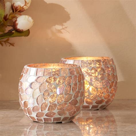 Buy Mabel Arlen Set of 2 Glass Mosaic Hurricane Candle Holder from Home ...