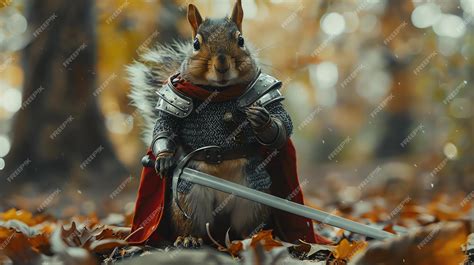 Premium Photo | A squirrel dressed in medieval armor stands in the ...
