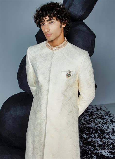 Ivory Embellished Sherwani Set With Churidar - Contrast By Parth ...