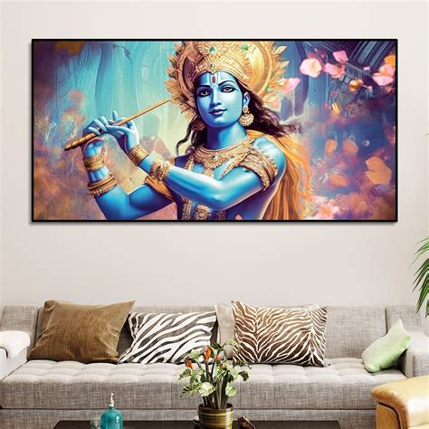 Classic Canvas Wall Panting of Lord Krishna Playing with Flute – Decor ...