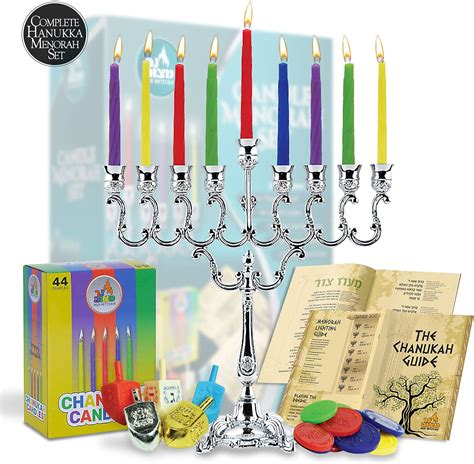 Hanukkah Menorah Complete Set - Menorah - Candles - Dreidels - Chanukah ...