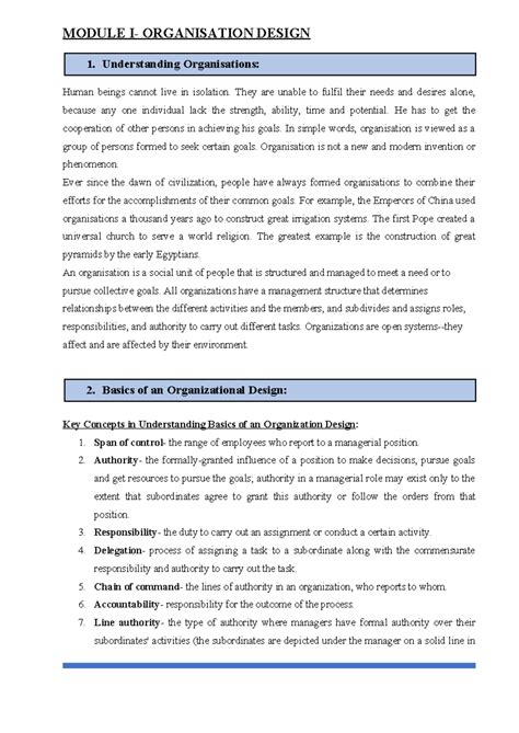 OB Module 1 Notes - MODULE I- ORGANISATION DESIGN Human beings cannot ...