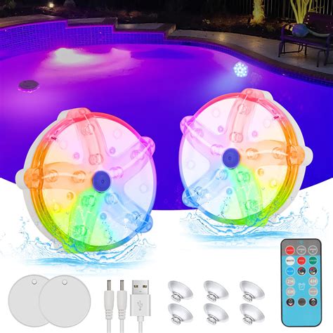 LENONE Rechargeable Submersible Pool Lights with Remote, RGB Colors ...