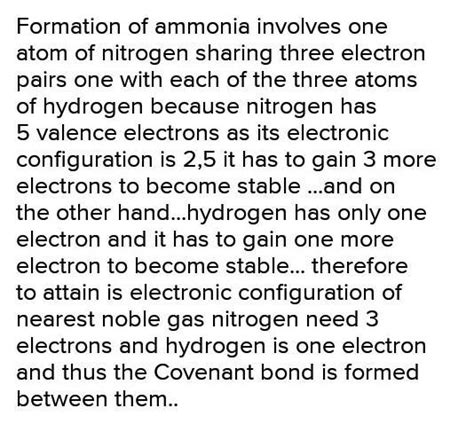 Formation of ammonia involves one atom of nitrogen sharing three ...