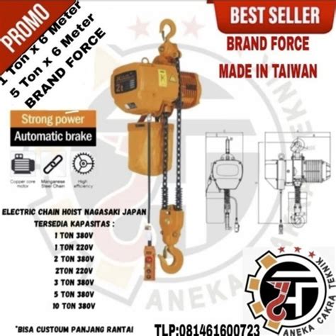 Jual Electric Chain Hoist 3 Ton x 6 Meter 380Volt FORCE Made In Taiwan ...