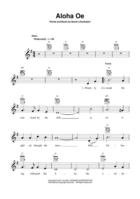 Aloha Oe by Queen Liliuokalani Sheet Music for Ukulele PlayAlong at ...