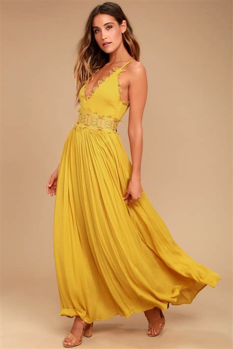 This is Love Mustard Yellow Lace Maxi Dress | Lace dress outfit ...
