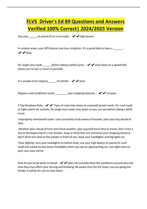 FLVS Driver's Ed 89 Questions and Answers Verified 100% Correct| 2024/ ...