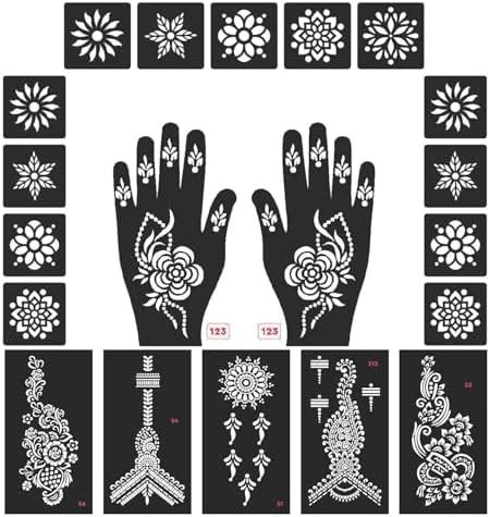 Henna Mehndi Stencils Set, Traditional Floral Design Temporary Hand ...